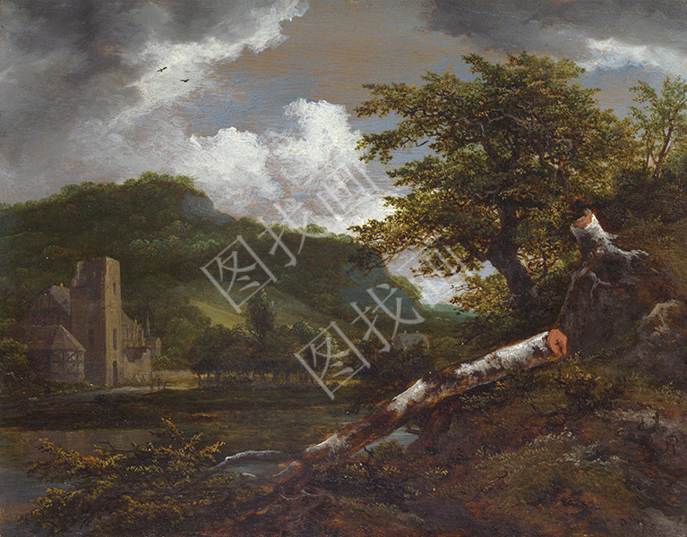 A Landscape with a Ruined Building at the Foot of a Hill by a River